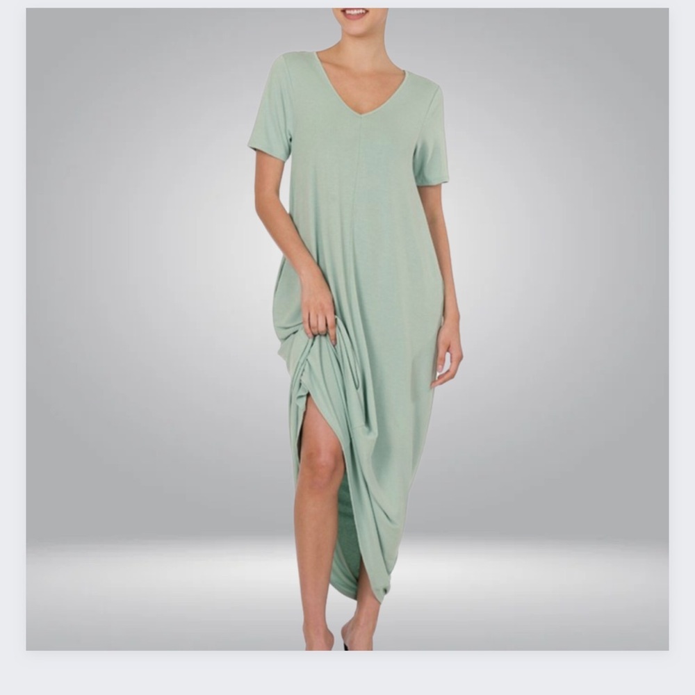 NEW Cozy Soft V Neck Dress S-3X Pockets